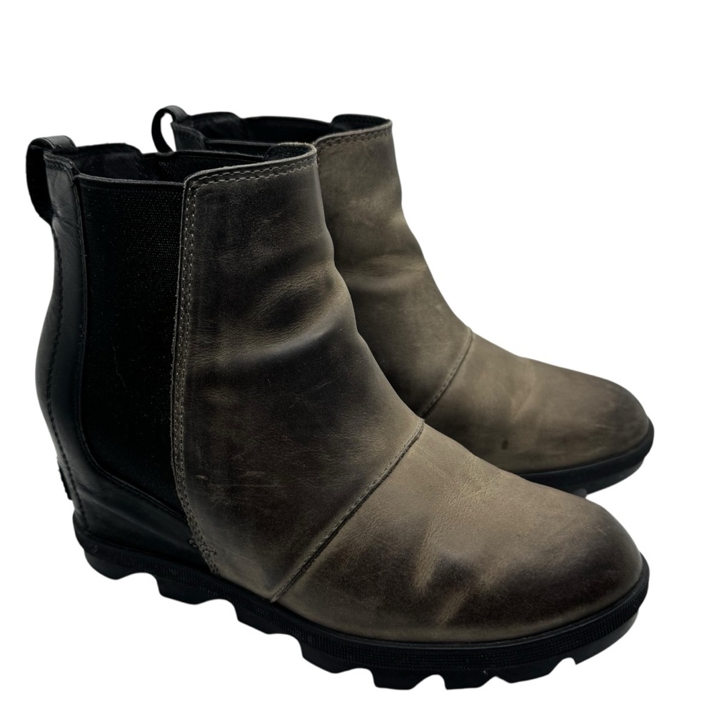 Sorel Women’s Joan of Artic Wedge II Chelsea Boots Colorblock Brown Black Sz 7.5 - Picture 2 of 10